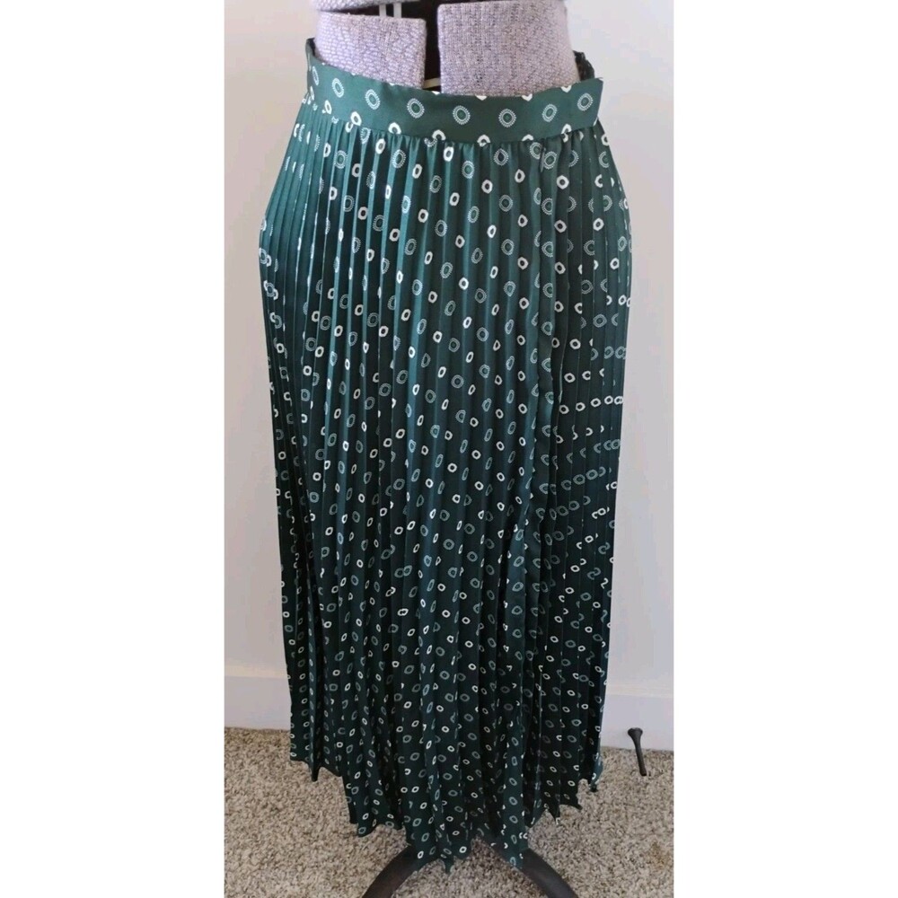 Marella Pleated Midi Skirt Women's NWOT Green Print Office Sz 8 US MSRP $365